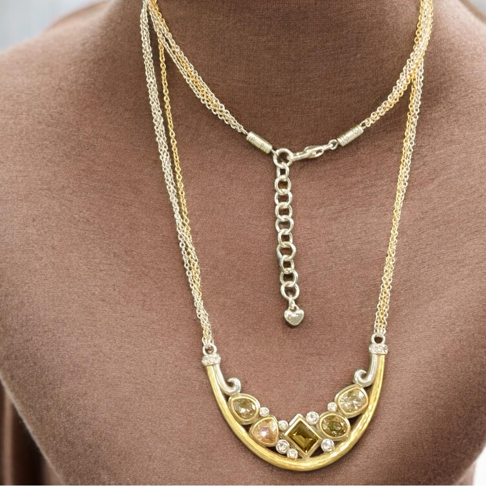 Brighton Gold, Topaz, and Silver Crystal Long Multi Chain Necklace. NWT - Picture 2 of 8